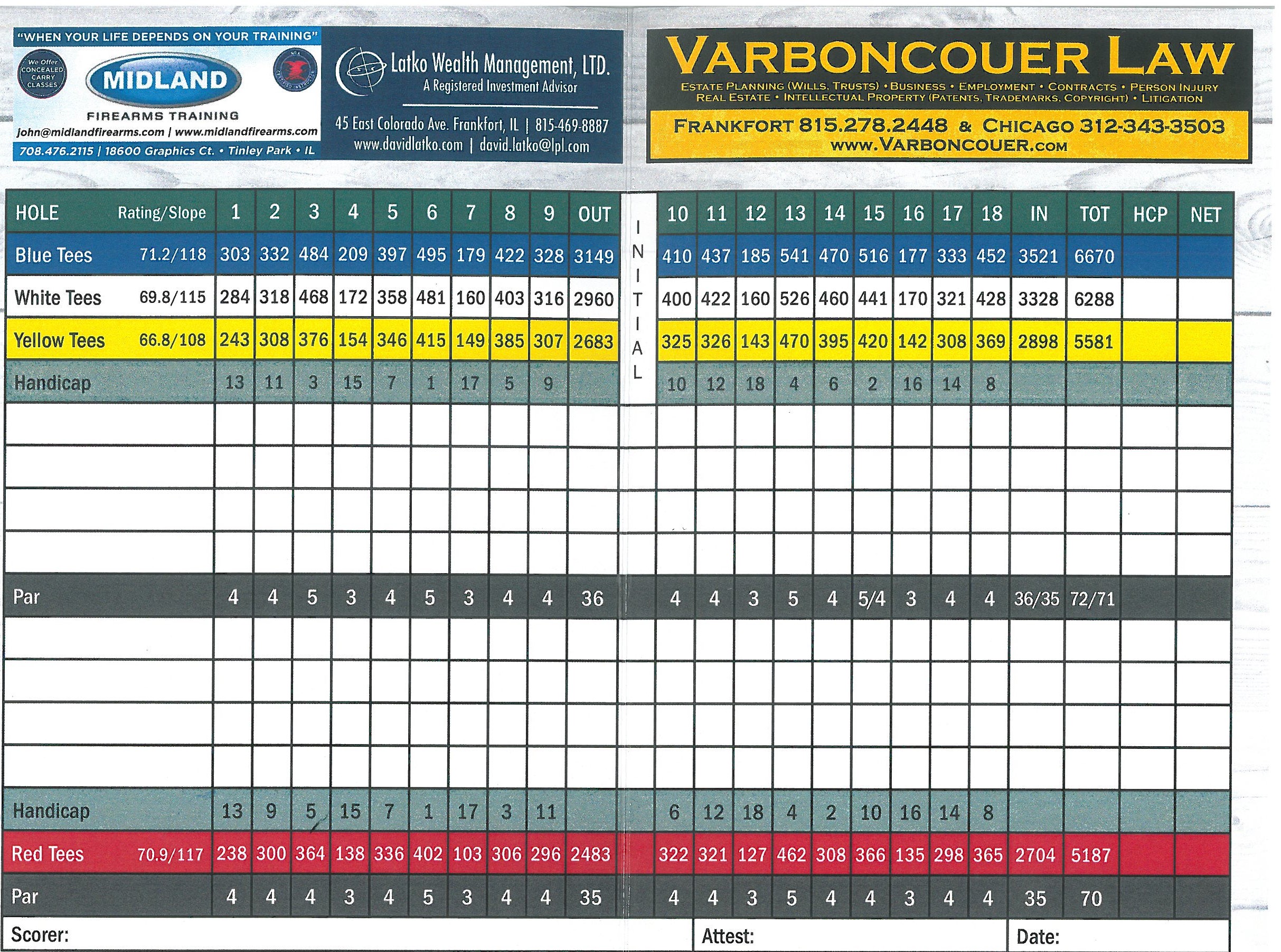 Scorecards Spg Green Garden Country Club